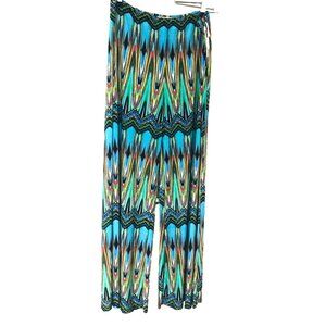 BOHO Hippie Wide Leg Pants Women L Abstract Y2K Slinky Knit Gypsy Patchington‎